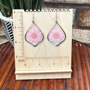 Silver Pressed Flower Earrings | Teardrop Resin Floral Dangles